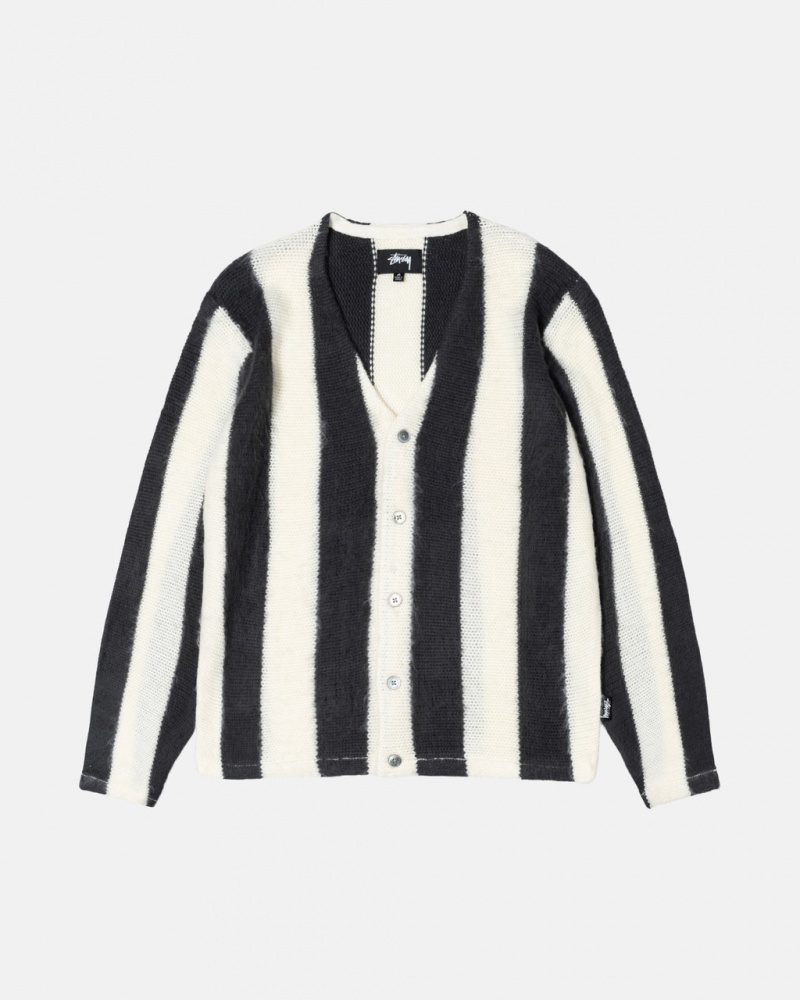 Pulovere Barbati Stussy Stripe Brushed Cardigan Bej | PUP-6551