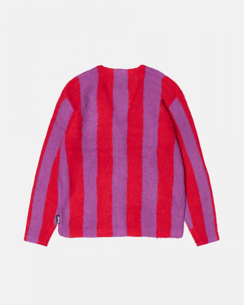 Pulovere Barbati Stussy Stripe Brushed Cardigan Violet | MLI-6739