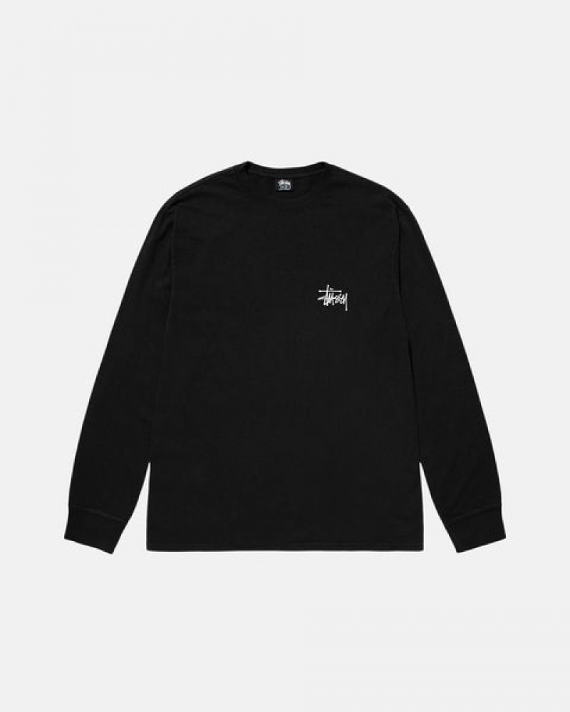 Tricou Barbati Stussy Basic Stüssy Pigment Dyed Ls Tee Negrii | FDU-0225