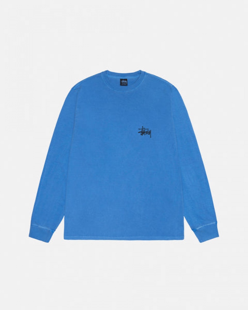 Tricou Barbati Stussy Basic Stussy LS Tee Pigment Dyed Albastri | AFW-3984