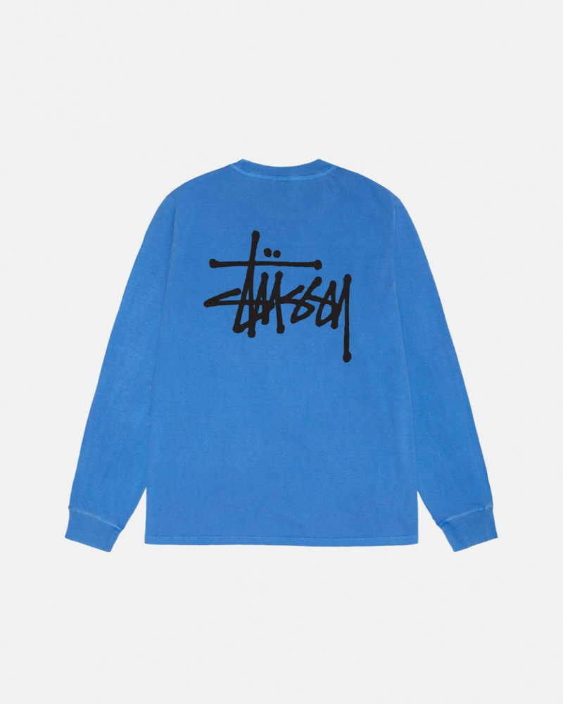 Tricou Barbati Stussy Basic Stussy LS Tee Pigment Dyed Albastri | AFW-3984