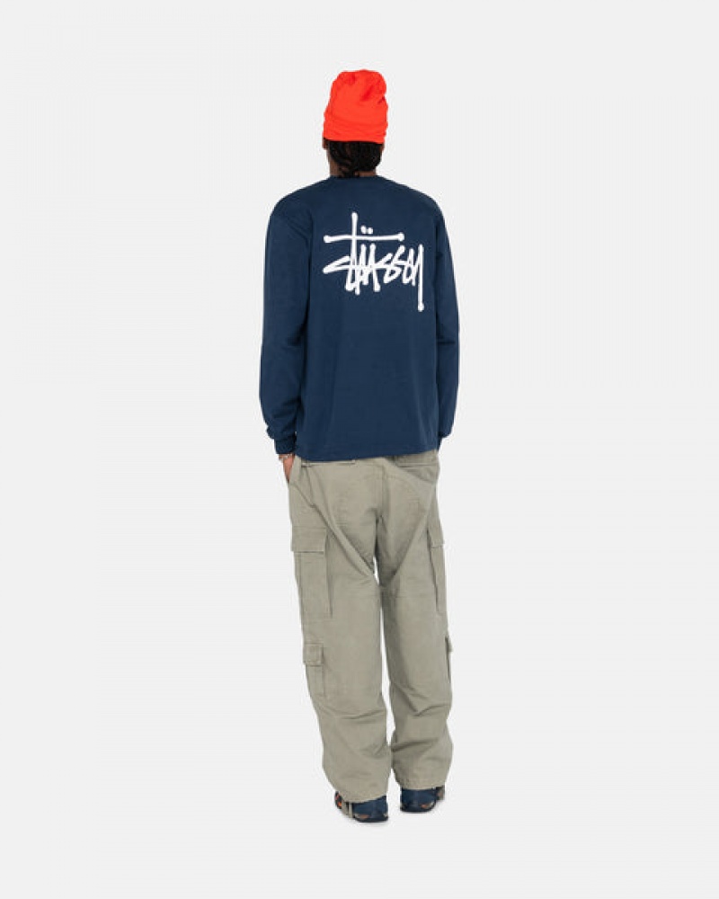 Tricou Barbati Stussy Basic Stussy Ls Tee Bleumarin | SAT-4095