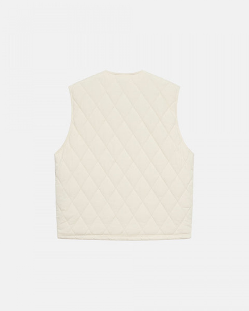 Vesta Barbati Stussy Diamond Matlasat Vest Albi | YJI-5945