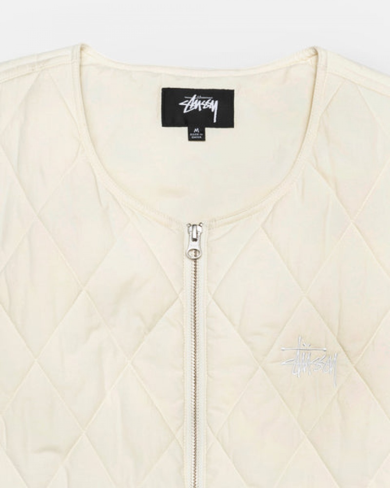 Vesta Barbati Stussy Diamond Matlasat Vest Albi | YJI-5945