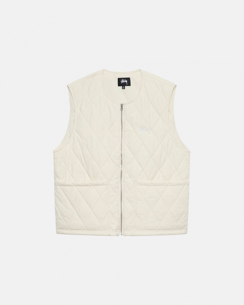 Vesta Barbati Stussy Diamond Matlasat Vest Albi | YJI-5945