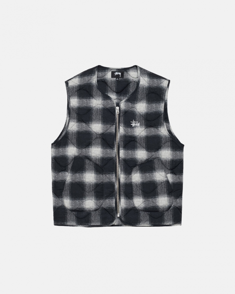 Vesta Barbati Stussy Plaid Nailon Liner Vest Negrii | EJG-8342